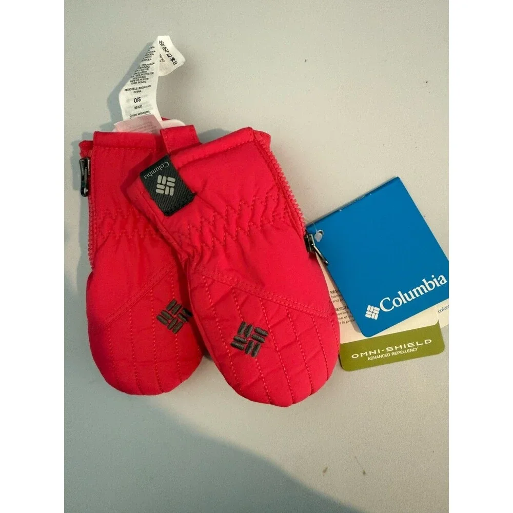 Columbia Infant Mitten Gloves Zipper One Size Pink Baby Girl Omni Shield New